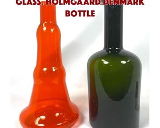 Lot 802 2pcs Mid Century Modern Glass. HOLMGAARD Denmark Bottle