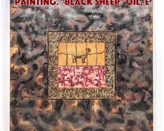 Lot 808 IRA UPIN Mixed Media Art Painting. Black Sheep Oil, E