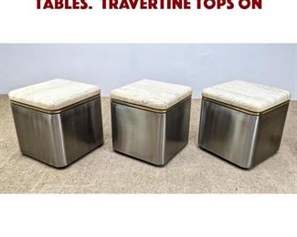 Lot 816 Set 3 Designer Rolling Cube Tables. Travertine tops on