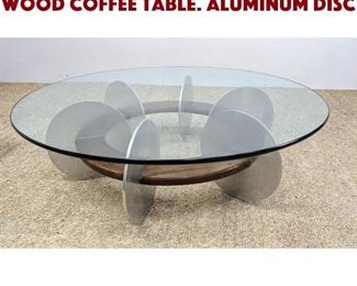 Lot 841 Decorator Aluminum and Wood Coffee Table. Aluminum disc