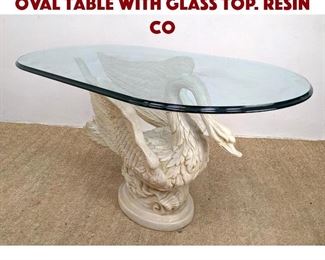 Lot 850 Decorator Swan Form Oval Table with Glass Top. Resin co