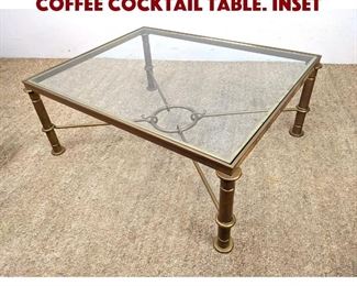Lot 862 Large Gold Finished Metal Coffee Cocktail Table. Inset 