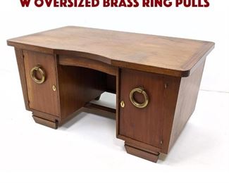 Lot 870 Art Deco French Style Desk w Oversized Brass Ring Pulls