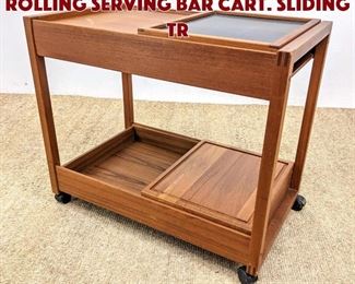 Lot 885 Danish Modern Teak Rolling Serving Bar Cart. Sliding Tr