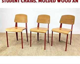 Lot 889 3pc Jean Prouve Inspired Student Chairs. Molded wood an