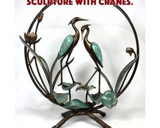 Lot 891 Asian Style Metal Sculpture with Cranes. 