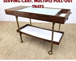 Lot 895 Modernist Rolling Serving Cart. Multiple Pullout Trays