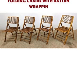Lot 902 Set 4 Vintage Bamboo Folding Chairs with Rattan Wrappin