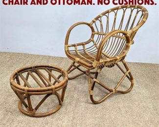 Lot 909 Bamboo Rattan Lounge Chair and Ottoman. No Cushions. 