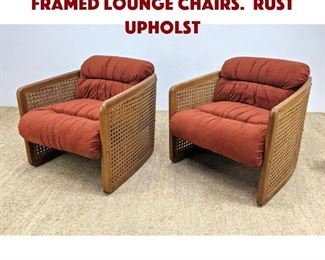 Lot 933 Pr Caned Sides Wood Framed Lounge Chairs. Rust upholst