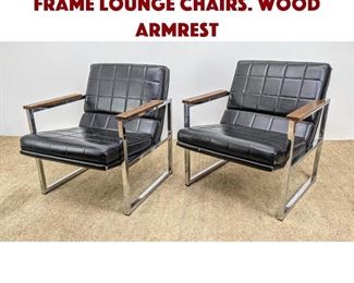 Lot 937 Pr Black Vinyl Chrome Frame Lounge Chairs. Wood Armrest