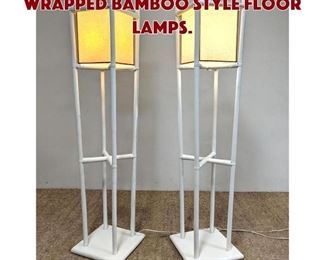 Lot 946 Pair Painted White Wrapped Bamboo Style Floor Lamps. 
