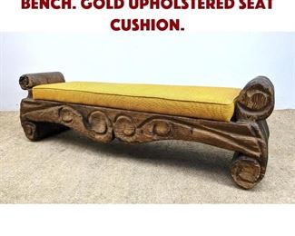 Lot 963 WITCO Carved Wood Bench. Gold Upholstered Seat Cushion.