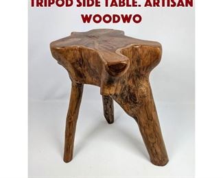 Lot 965 Natural Wood Slab Top Tripod Side Table. Artisan Woodwo