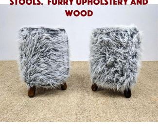 Lot 977 Pair Decorator 3 Leg Stools. Furry upholstery and wood