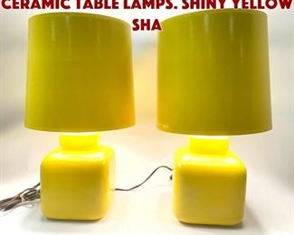 Lot 981 Pr Primary Yellow Ceramic Table Lamps. Shiny Yellow Sha