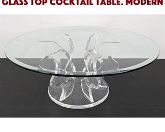 Lot 1027 Sculptural Lucite Base Glass Top Cocktail Table. Modern