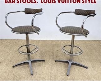 Lot 1034 Pair Modernist Chrome Bar Stools. Louis Vuitton Style 