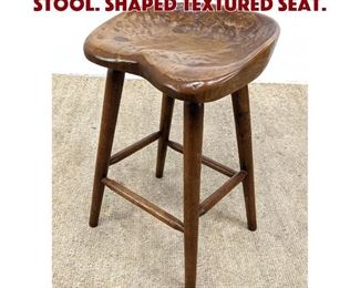 Lot 1037 Carved Wood Artisan Stool. Shaped Textured Seat. 