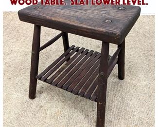Lot 1050 Rustic Dark Stained Wood Table. Slat Lower Level. 