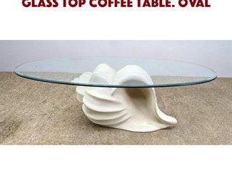 Lot 1060 Painted Plaster Shell Base Glass Top Coffee Table. Oval