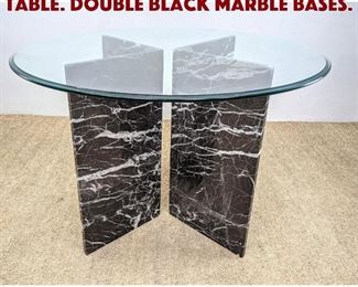 Lot 1084 Glass Top Dining Cafe Table. Double Black Marble Bases.