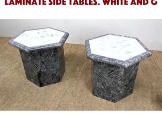 Lot 1105 Pair Decorator Marble Laminate Side Tables. White and g