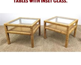 Lot 1121 Pair Woven Rattan Side Tables with Inset Glass. 