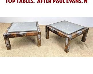 Lot 1124 Pair Mixed Metal Stone Top Tables. After Paul Evans. N