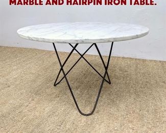 Lot 1152 Mid Century Modern Marble and Hairpin Iron Table. 