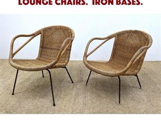 Lot 1153 Pair Bamboo wicker Lounge Chairs. Iron bases. 