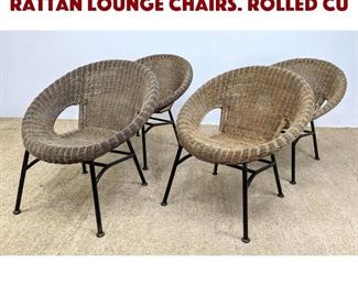 Lot 1165 set 4 Circle Hoop Woven Rattan Lounge Chairs. Rolled cu