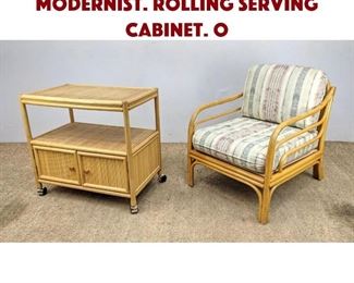 Lot 1182 2pc Bamboo Rattan Modernist. Rolling Serving Cabinet. O