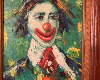 Vintage Clown Oil Painting