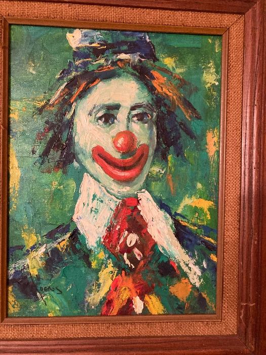 Vintage Clown Oil Painting