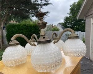 VINTAGE 5-LIGHT CHANDELIER WITH WAFFLE GLASS SHADES