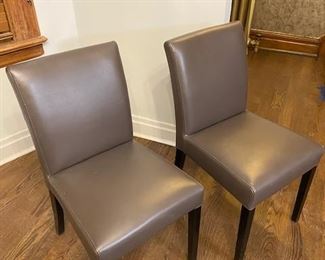 CRATE & BARREL OLIVE LEATHER CHAIRS