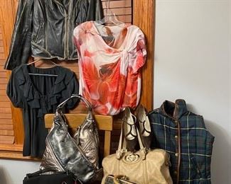 ATTENTION PETITE LADIES!! This weekend you can "dress for success" at our pre-owned fashion sale for a fraction of a retail price! Women's Sizes: 2-6. This photo features: Alice+Olivia asymmetrical silk top, "Aviator's" leather jacket (Made in Germany), RL vest, handbags by Botkier, Prada, Gucci and Fendi. Shoes' sizes: 7