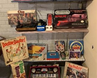 Lots of toys/games. Older Nintendo, Atari, Barbie