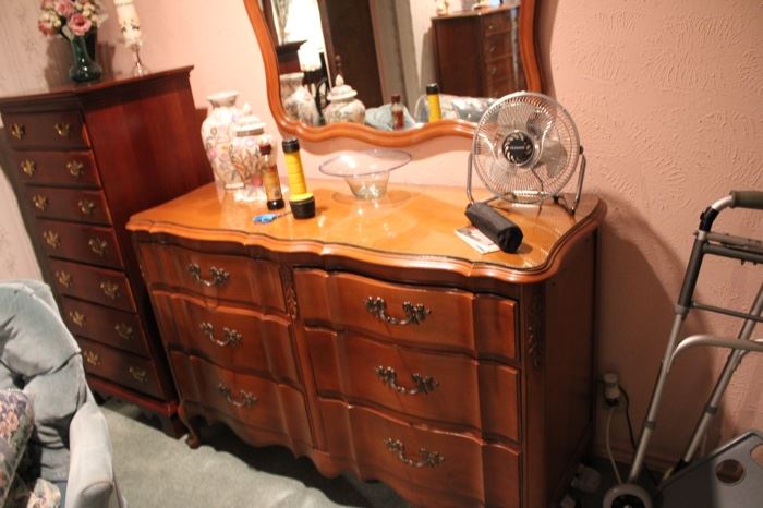 Bed room set dresser, and chest with mirror 