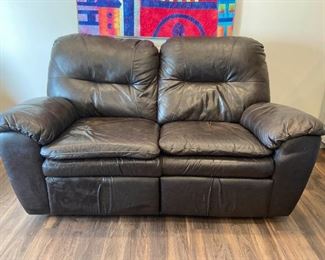 150Two Seater Faux Brown Leather Recliner