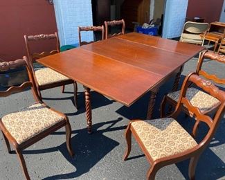208Vtg Wild Cherry Gate Leg Drop Leaf Table with 6 Chairs
