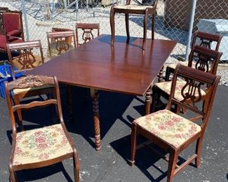 248Vtg Wild Cherry Gate Leg Drop Leaf Table with 8 Chairs