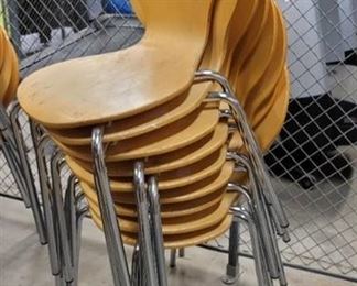 Lot of 8 Formed Back Wood Seat Metal Frame Chairs