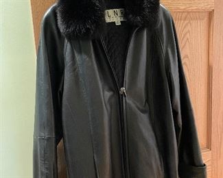 Leather Coat with Fox Trim
