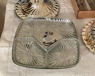 Vintage Chrome & Glass Square Lazy Susan