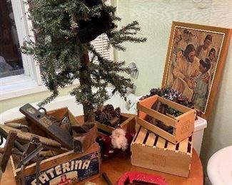 Vintage tools and horseshoe game