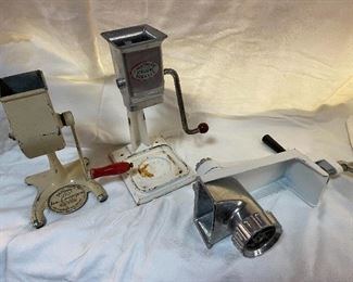 Vintage ice crushers and meat grinder