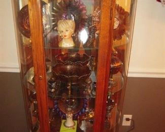 curved front china cabinet 50 plus pieces vintage carnival glass