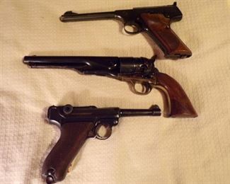 Colt Woodsman 22 cal,  Colt 1960 44 cal. black powder,  1908 DWM 9mm luger all matching  numbers excellent condition